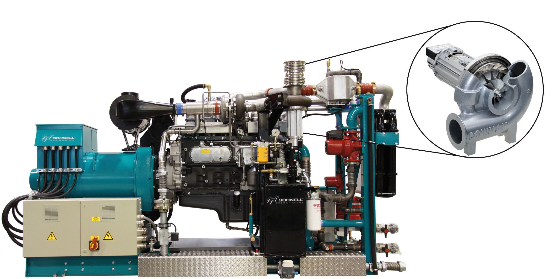 47 % elektrisch rendement bij 300 kW dankzij extra gasturbine in de uitlaat (Schnell Motoren)